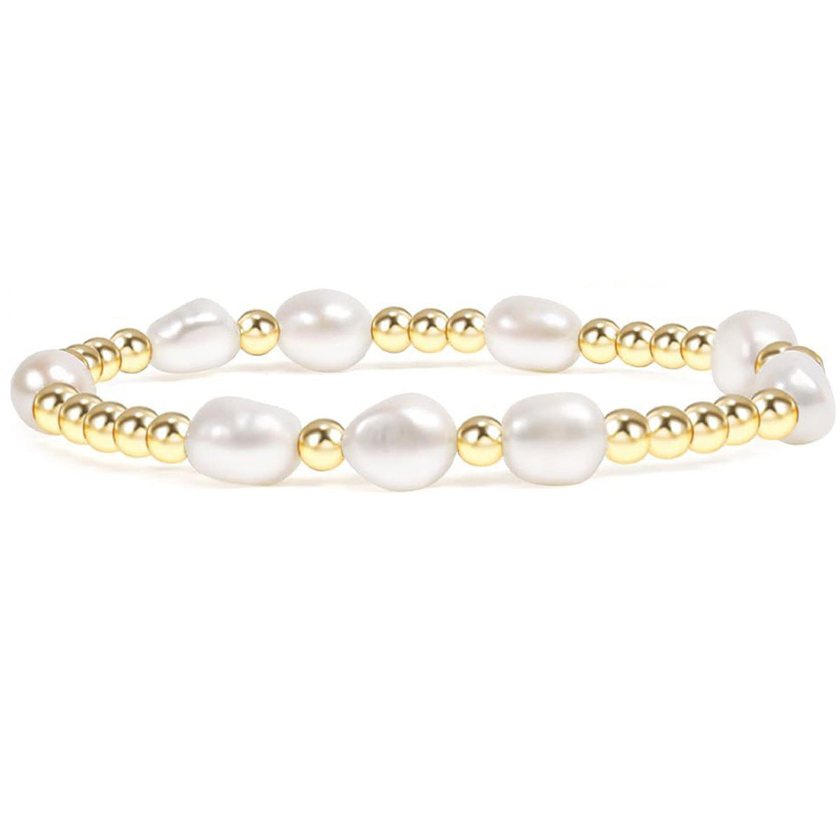 Elegant Gold Plated Hematite Elastic Bracelet with Baroque Imitation Pearls Geometric Multi-Layer Design for Women