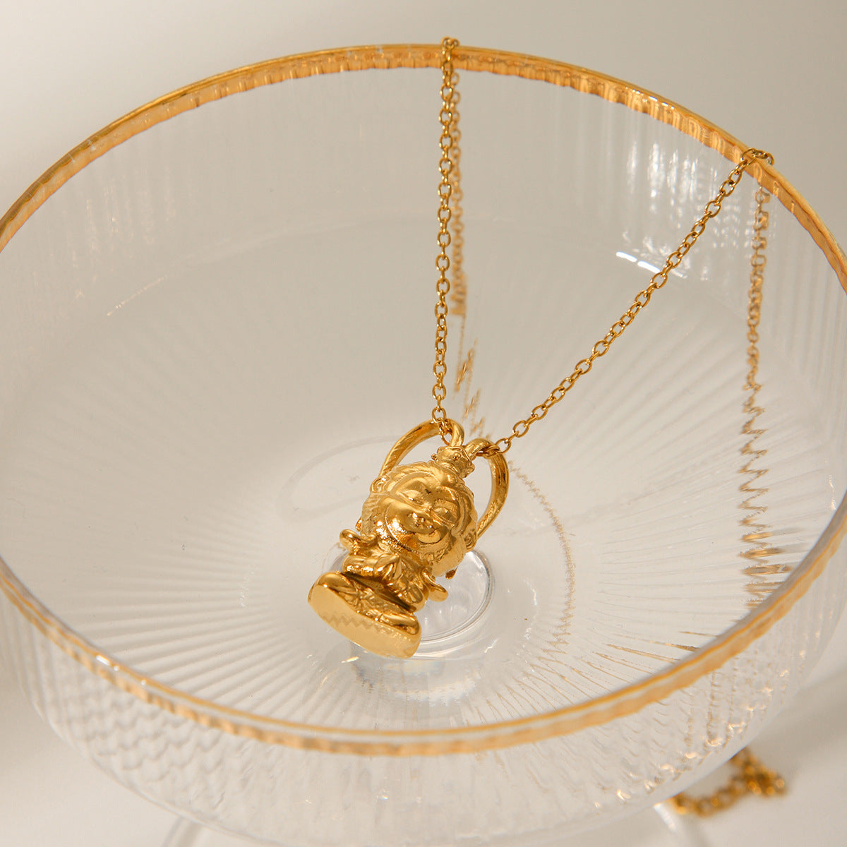 Minimalist Monkey-Shaped Stainless Steel Pendant Necklace with 18K Gold Plating and O-Chain for Women