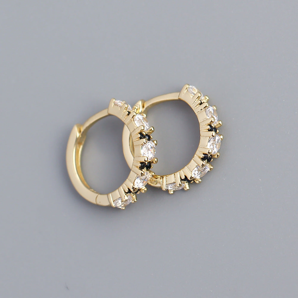 Minimalist 925 Sterling Silver Round Geometric Cubic Zirconia Inlay Hoop Earrings