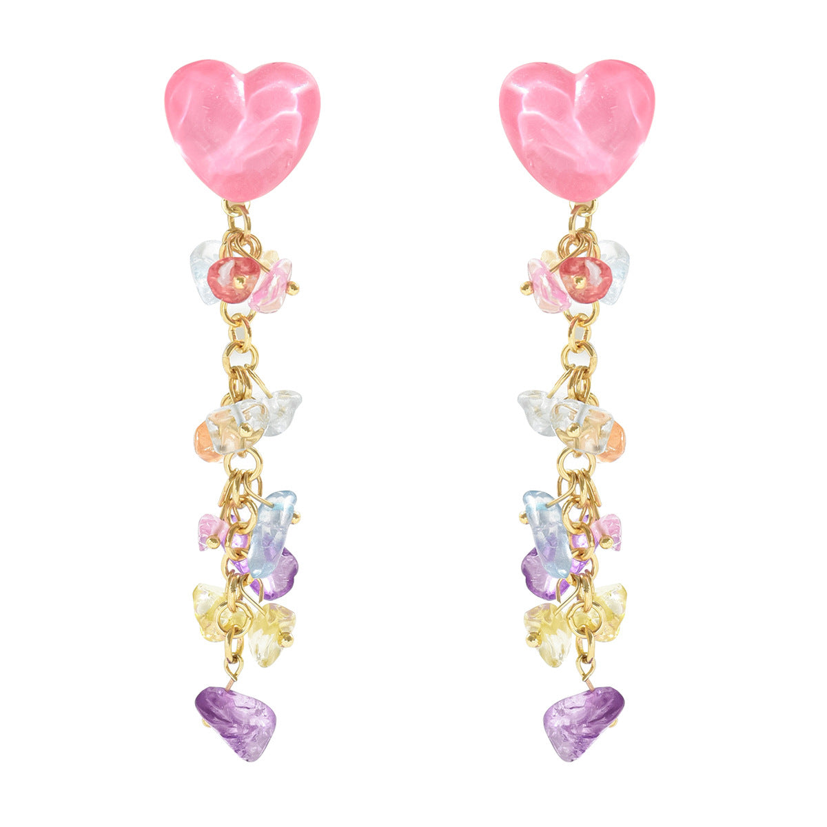 Pendientes de resina con forma de corazón minimalista y dulce para mujer con incrustaciones de cristal y postes de acero inoxidable