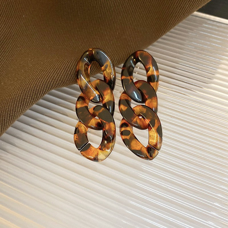 Pendientes Retro Redondos de Resina con Tono Caramelo Geométrico y Postes de Plata de Ley 925 para Mujer