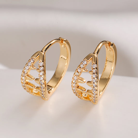 Pendientes de Cobre Geométricos Minimalistas Ahuecados con Baño de Oro de 18K e Incrustaciones de Circonitas para Mujer