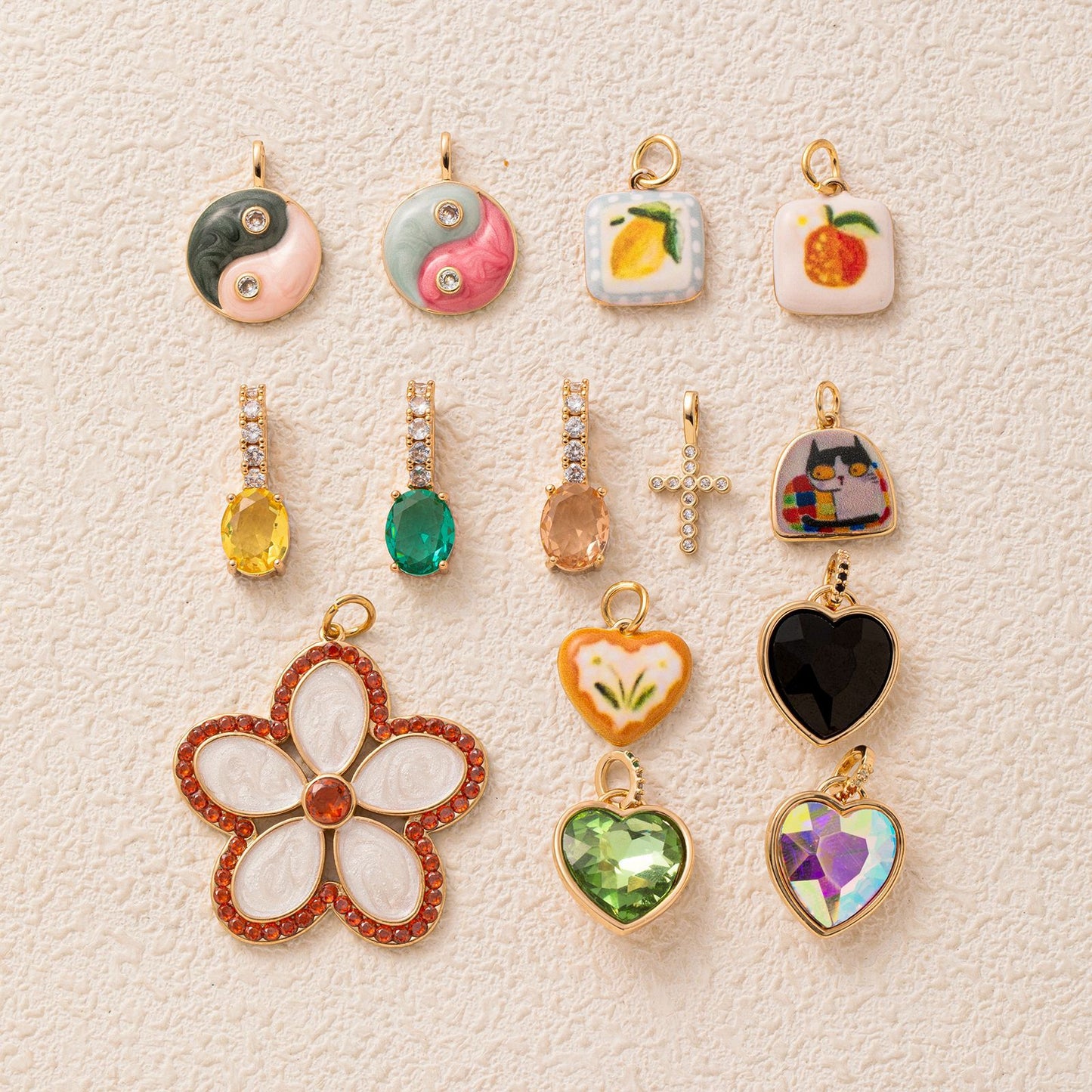 Vintage Floral Heart Geometric Brass Plated Charm Bar