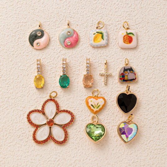 Vintage Floral Heart Geometric Brass Plated Charm Bar