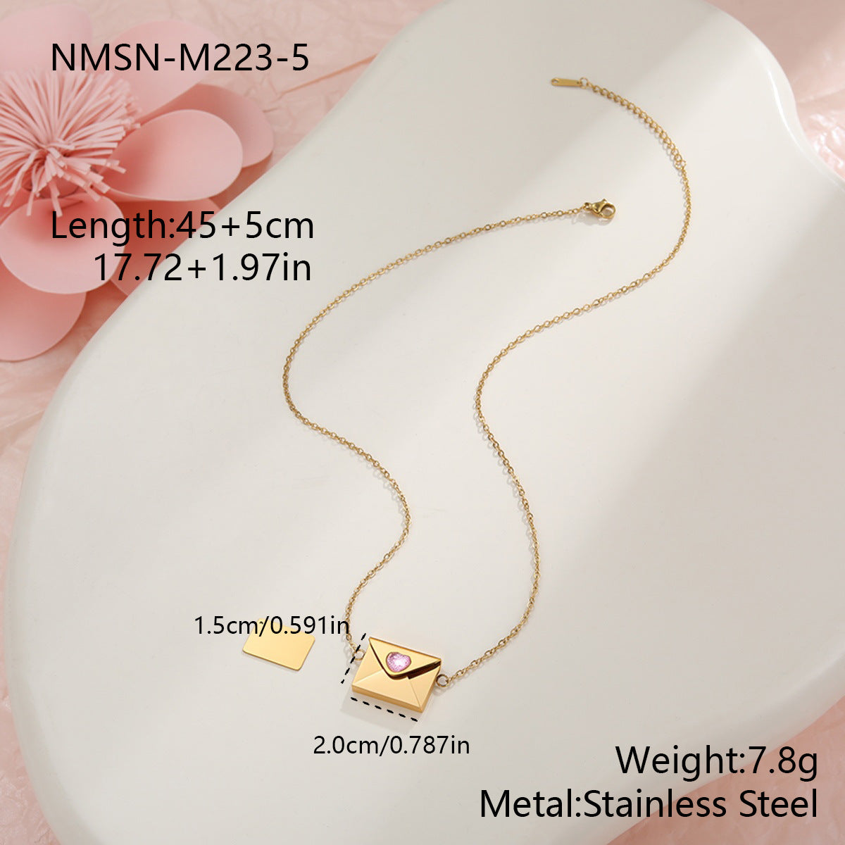 Elegante collana da donna in acciaio inossidabile placcato oro 18 carati con ciondolo a forma di busta a cuore fai da te