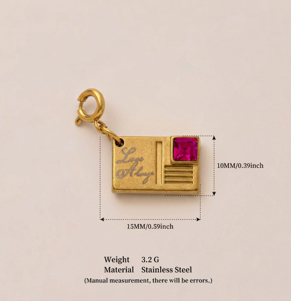 Minimalist Geometric Stainless Steel Charm Bar with Cubic Zirconia Inlay 18K Gold Plated Pendant for Women
