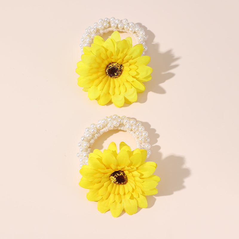Bonita goma de pelo de Margarita y Perla para niños, accesorio de pelo de tela de la colección de primavera