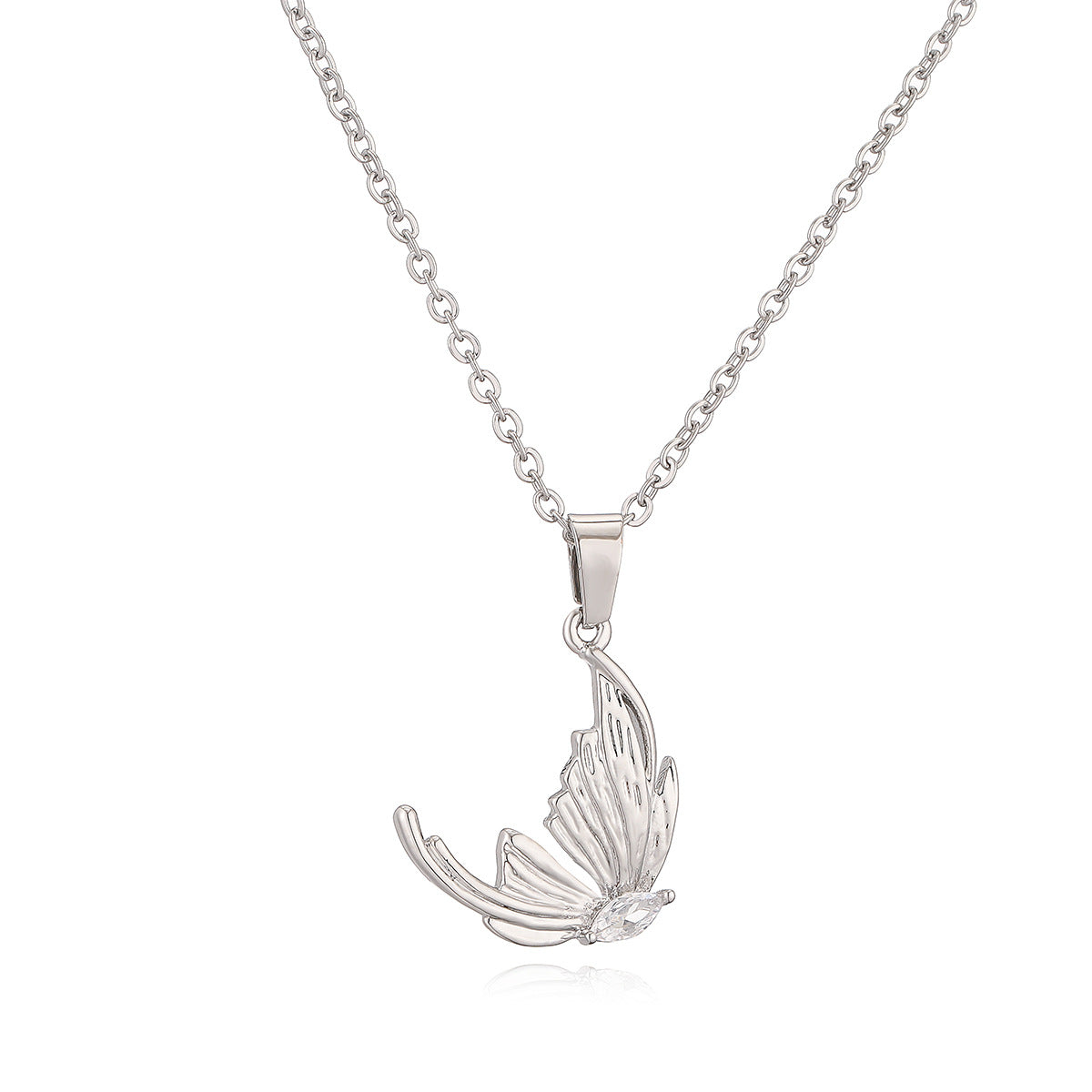 Minimalist Butterfly Pendant Necklace for Women with Gold-Plated Copper and Zircon Inlay, Geometric Design Locket Chain