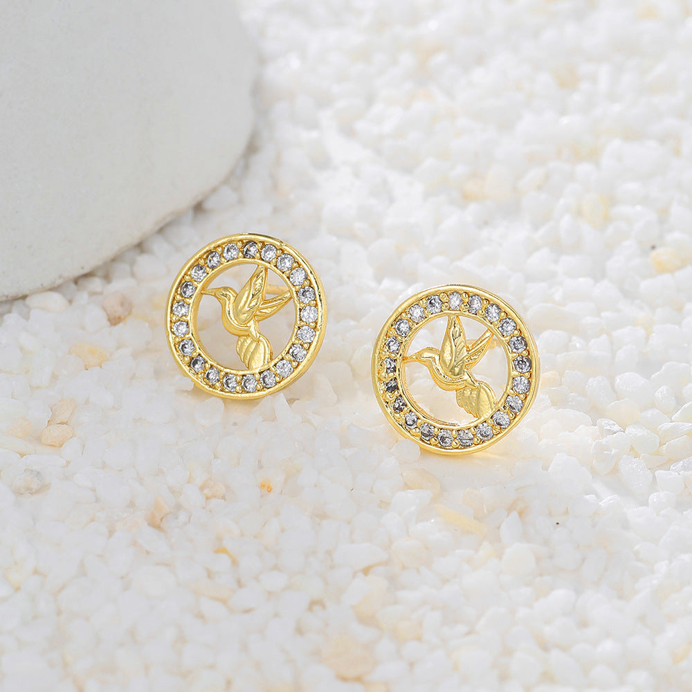 Minimalist Geometric Gold Plated Brass Stud Earrings with Micro-set Cubic Zirconia Smile Face