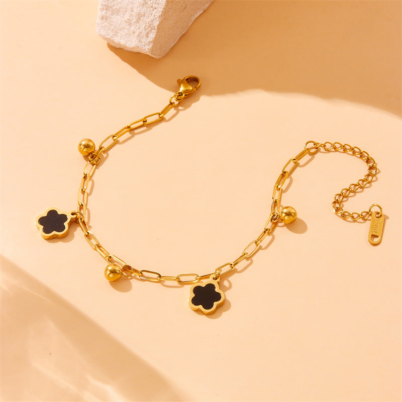 Bracciale da donna a catenina con ciondolo floreale in acciaio inossidabile placcato minimalista