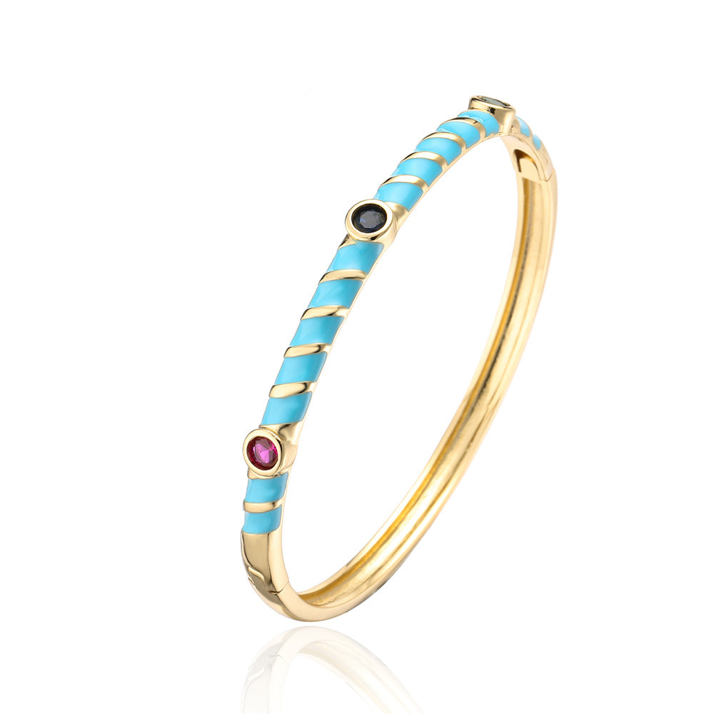 Bracciale in Rame Stile Bohemien con Placcatura in Oro e Finitura a Smalto, Intarsio in Zirconia, Gioielli Artigianali Unici da Donna