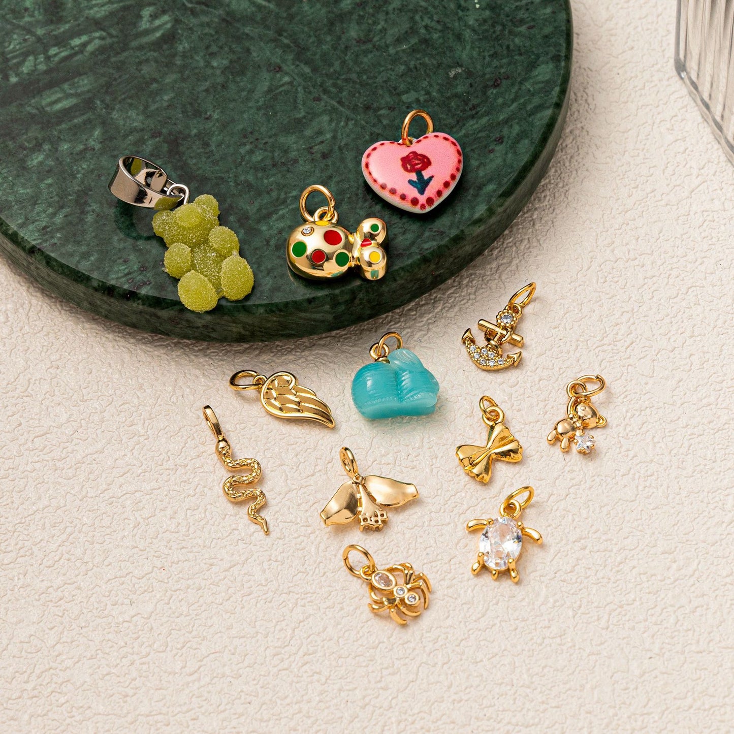 Minimalist Elegant Plated Brass Heart Butterfly Animal Floral Charm Bar for Cable Chain Necklace DIY Accessories