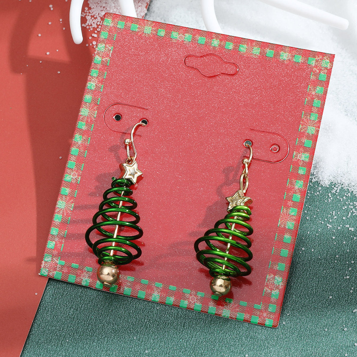 Pendientes de Navidad geométricos estilo Ins para mujer con esmalte de copo de nieve, reno y cascabel.