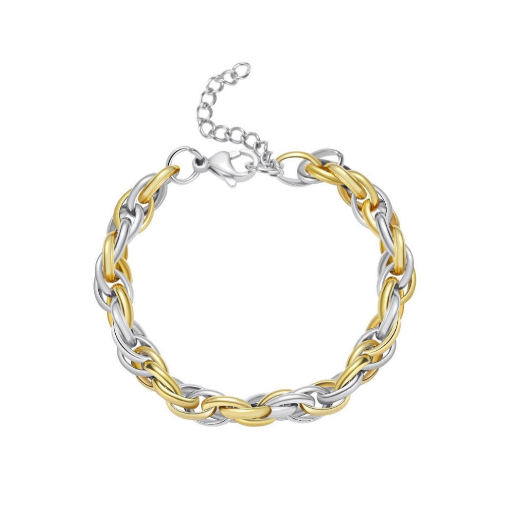 Fashionable Geometric Stainless Steel Bracelet for Women with 18K Gold Plating