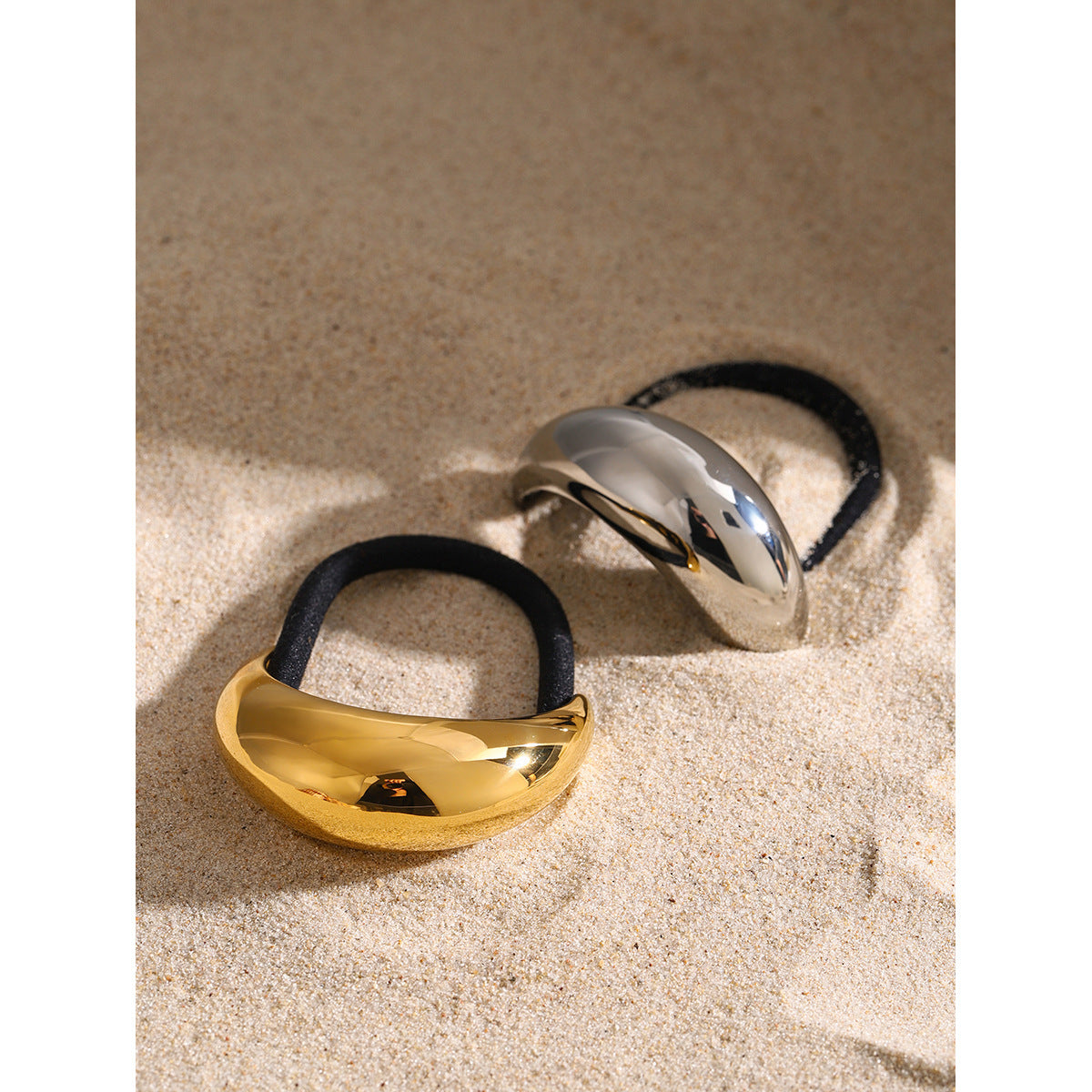 Ins Style 18K Gold Plated Stainless Steel Geometric U-Shape Black Elastic Hair Rope