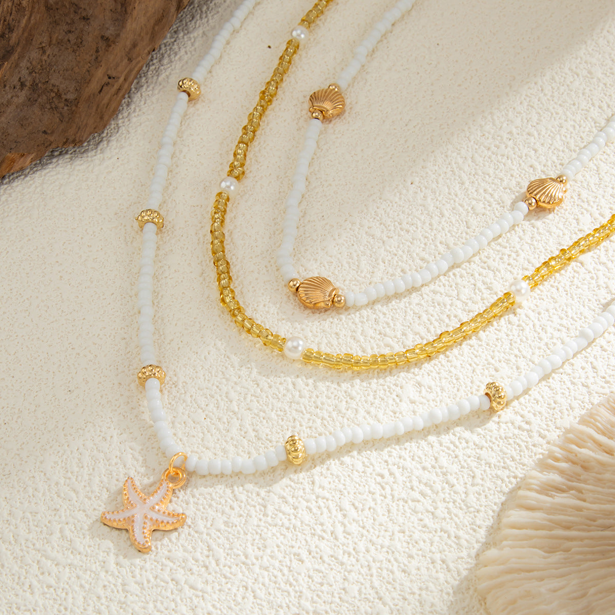 Collana Pendente a Stella Bohemien da Donna con Perle Imitazione e Ciondolo in Lega, Catena Clavicola a Strati Realizzata a Mano