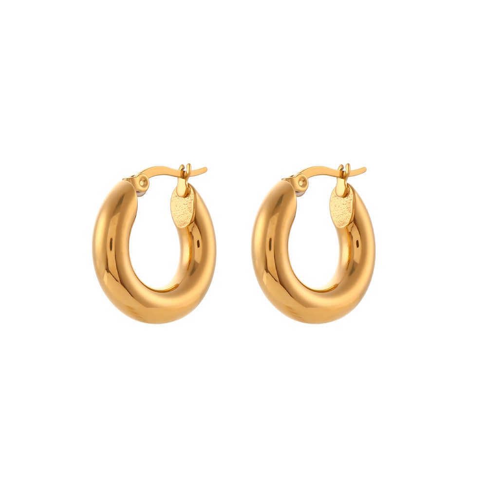 Minimalist Luxury Geometric Stainless Steel Hoop Earrings with 18K Gold Plating Smooth Solid Finish