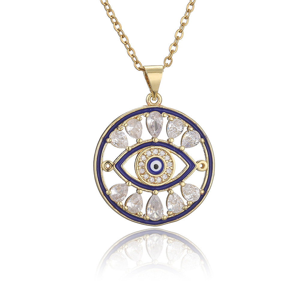 Collana con pendente a forma di Occhio di Allah minimalista e traforato per donne in rame con placcatura in oro vero e intarsio di zirconi