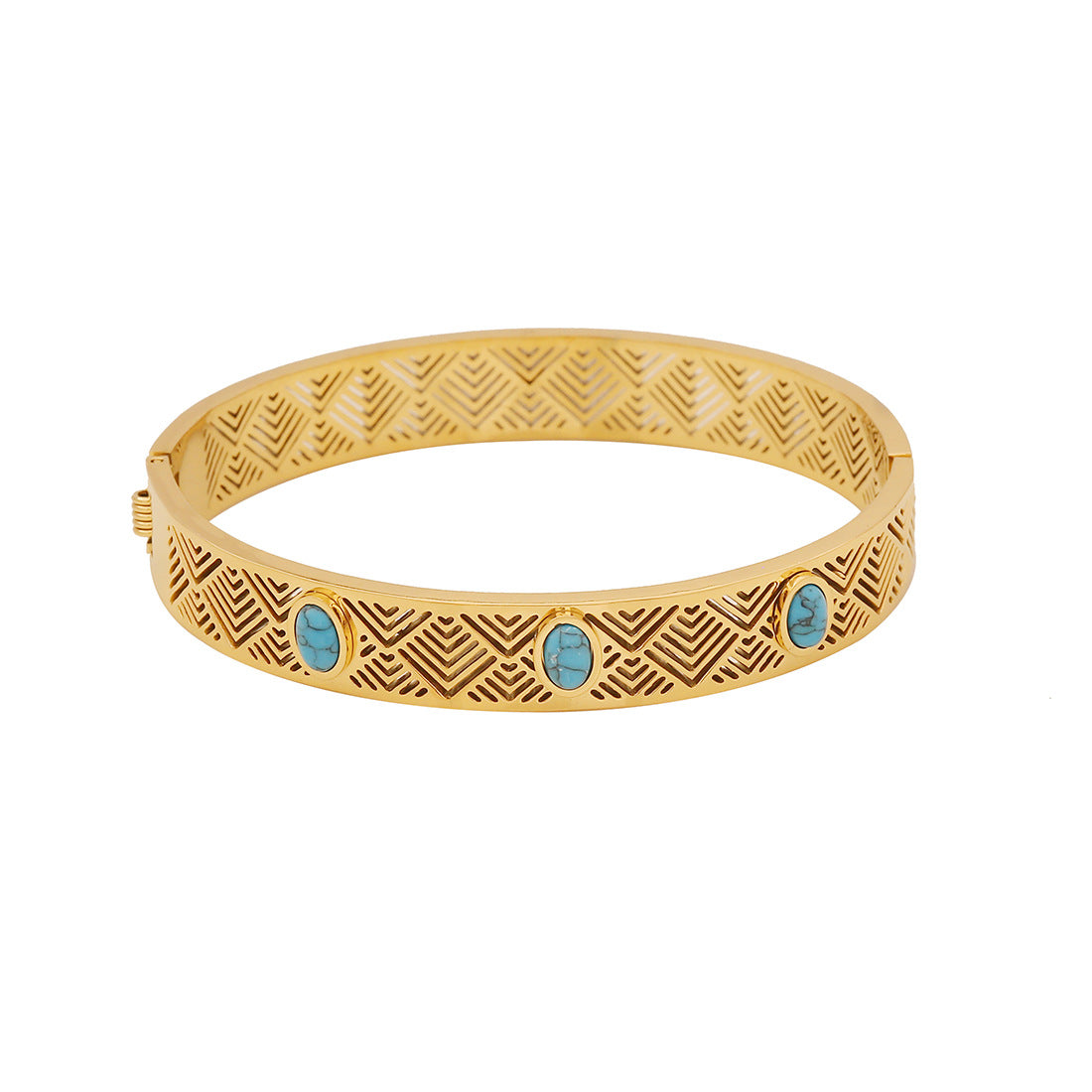 Vintage Style Turquoise-Inspired Hollow Stainless Steel Bracelet with Plated Finish