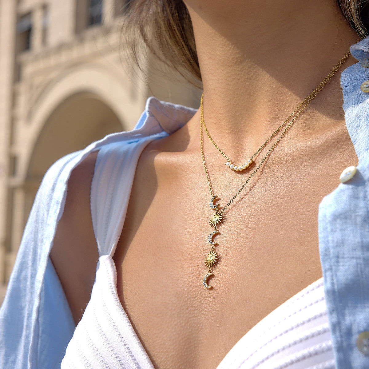 Geometric Stainless Steel PVD Plated Y-Chain Necklace for Women