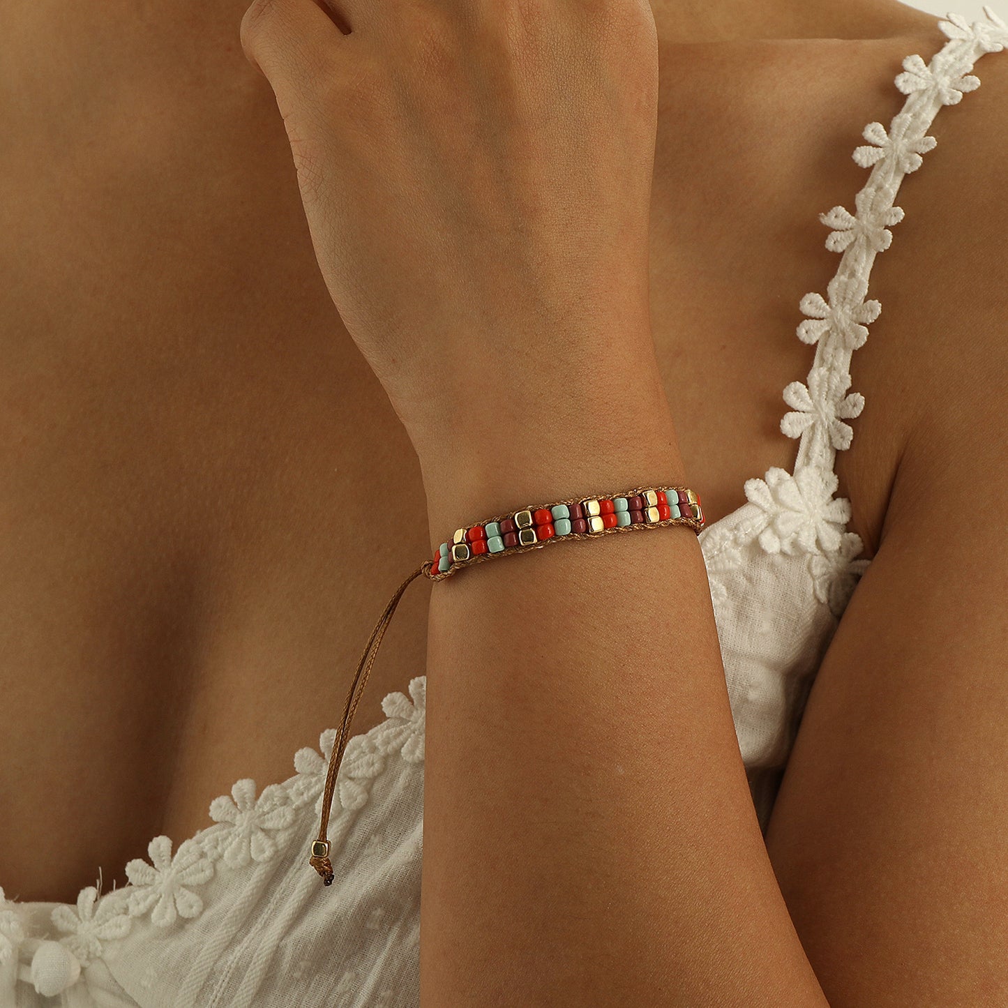 Geometric Style Adjustable Beaded Bracelet for Women with Metal Beads Fashion Jewelry