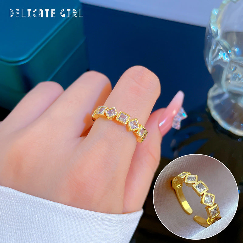 Luxury Minimalist Plated Brass Crown Rhinestone Adjustable Ring for Women
