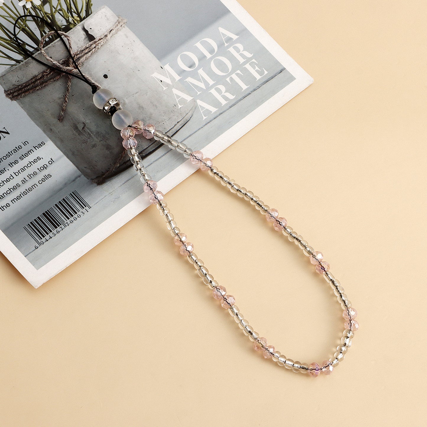 Sweet Natural Color Block Alloy and Crystal Beaded Phone Chain