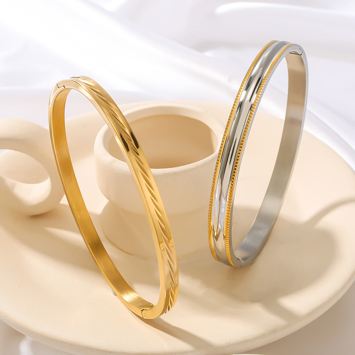 Minimalist Irregular Texture Stainless Steel Bracelet for Women with Plated Finish