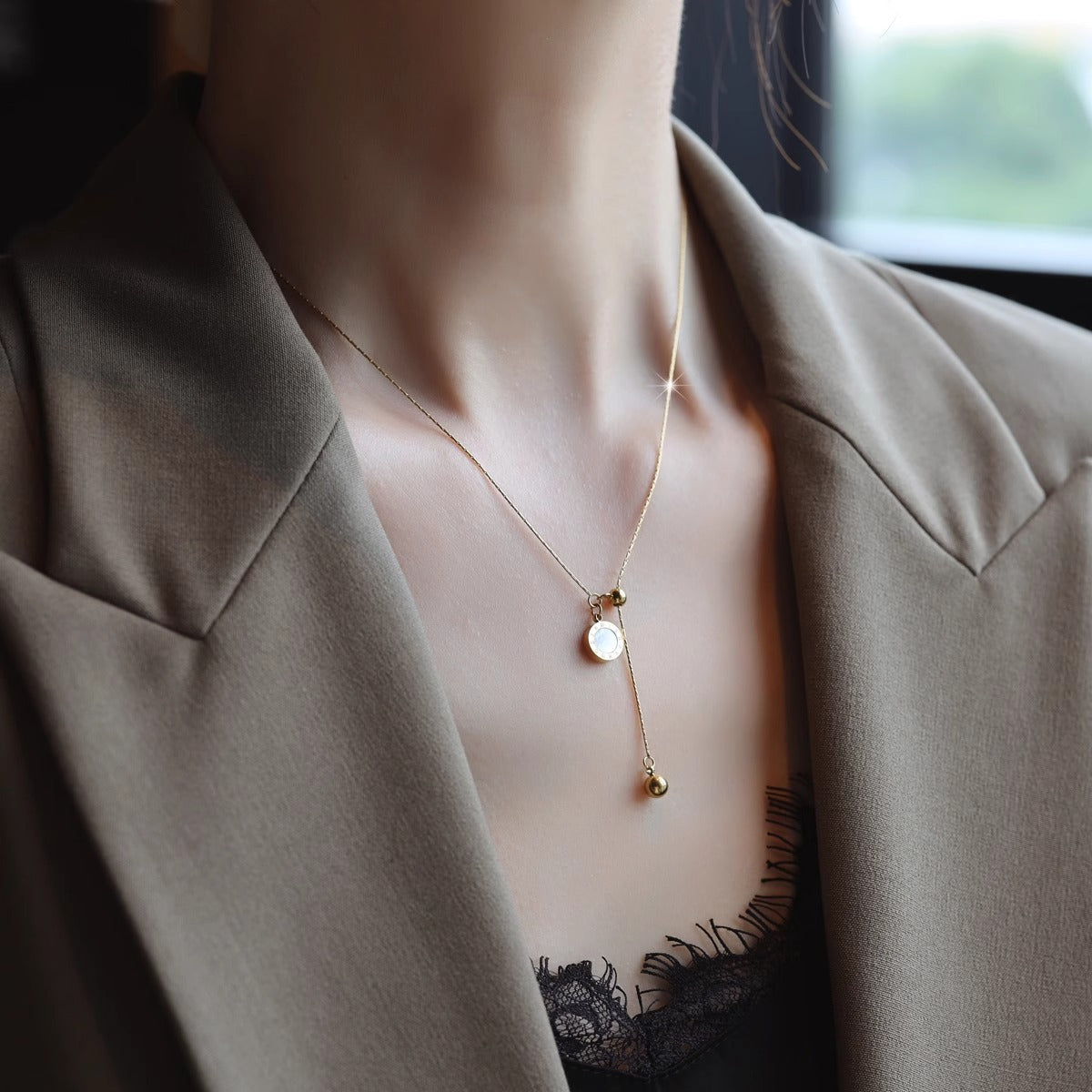 Minimalist Geometric Titanium Steel Pendant Necklace with Plated Finish Adjustable Snake Chain for Women and Men