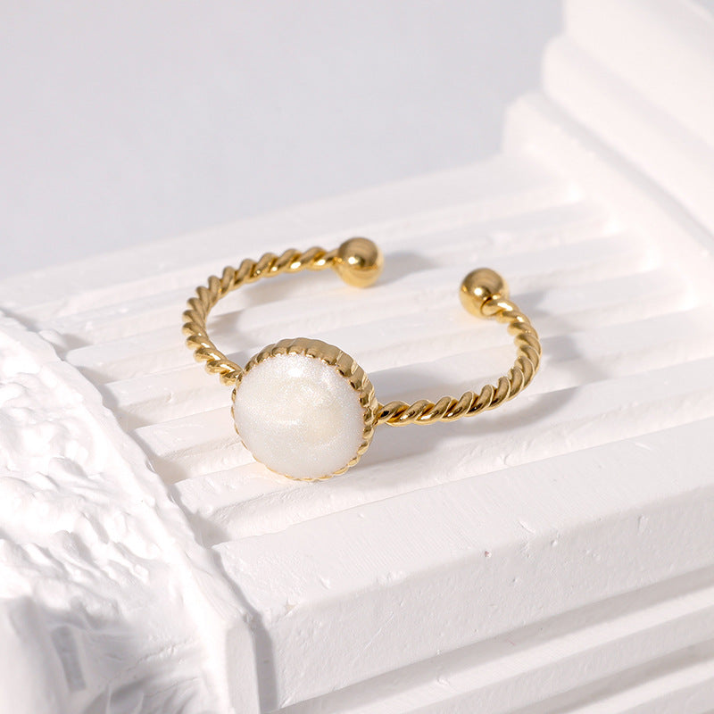 Vintage Sweet Geometric Round Gold Plated Stainless Steel Adjustable Ring for Women