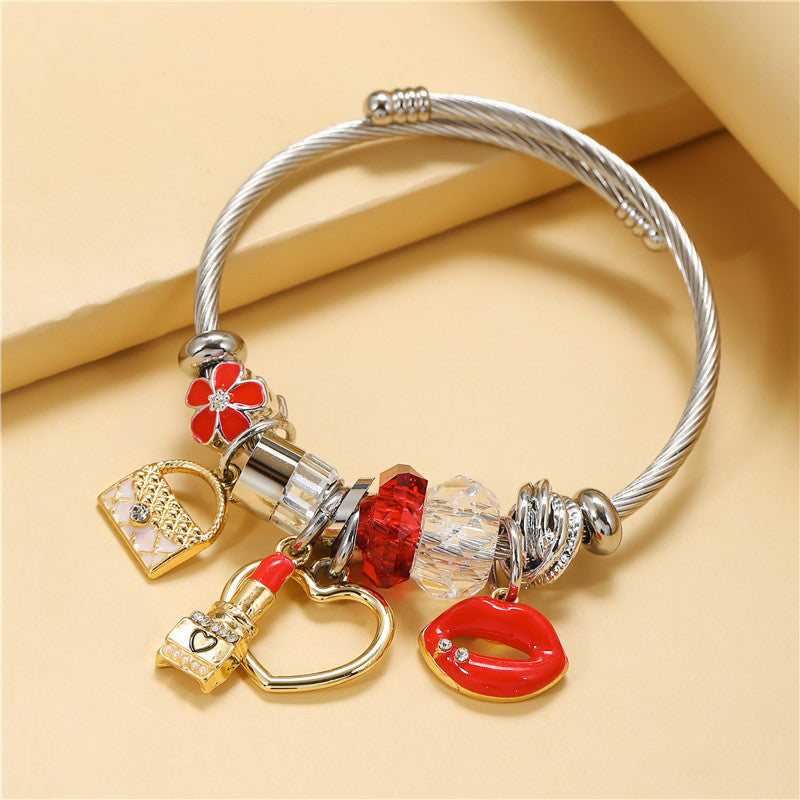 Adjustable Titanium Steel Heart Geometric Pendant Bracelet