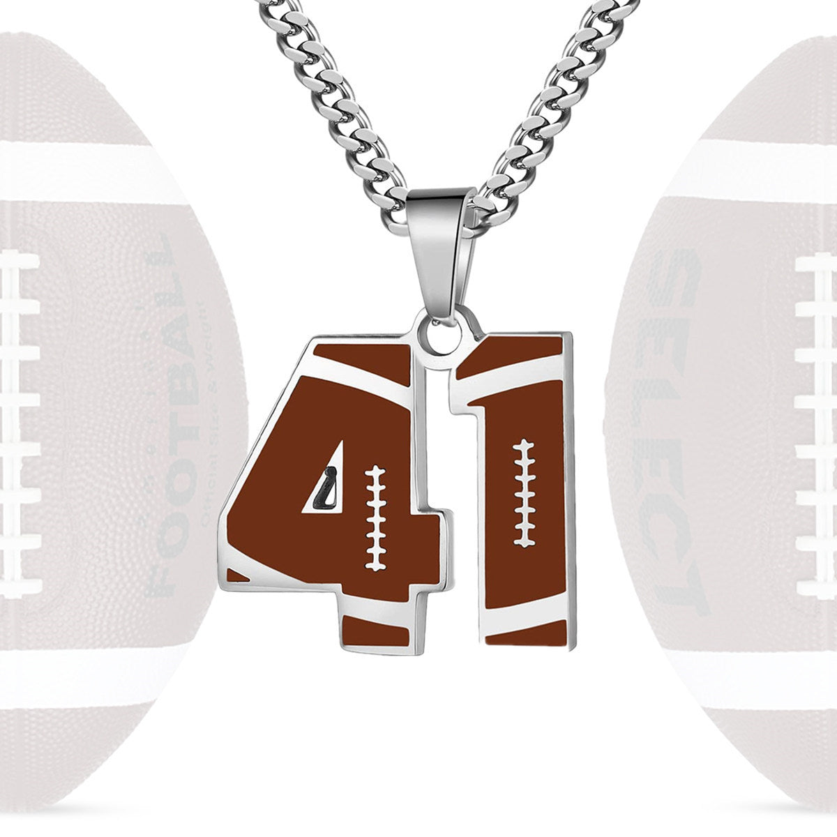 Motivational Football Number Pendant Necklace for Men in Stainless Steel with Polished Finish and Letter/Number Design