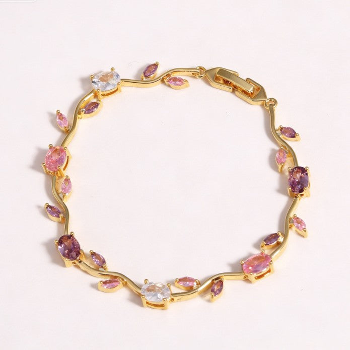 Elegant Gold Plated Brass Tulip Flower Bracelet with Rhinestone Gemstone Inlay for Women
