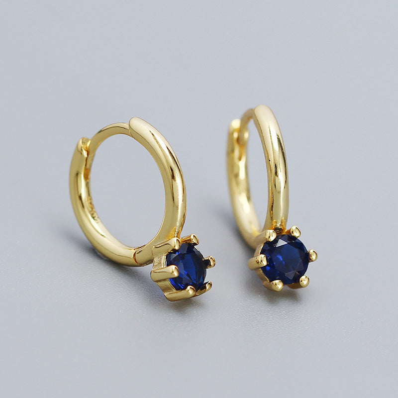 Minimalist Elegant 925 Sterling Silver Round Geometric Cubic Zirconia Hoop Earrings