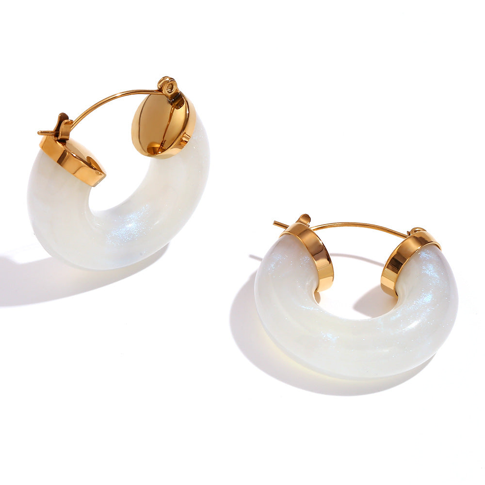 Orecchini a cerchio a C da donna in acciaio inossidabile geometrici in stile vintage con placcatura in oro 18 carati