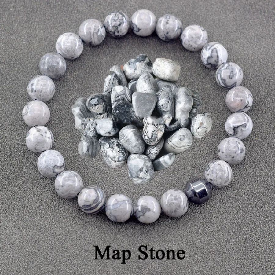 Geometric Agate Beaded Bracelet with Floral Pattern Unisex Natural Stone Jewelry