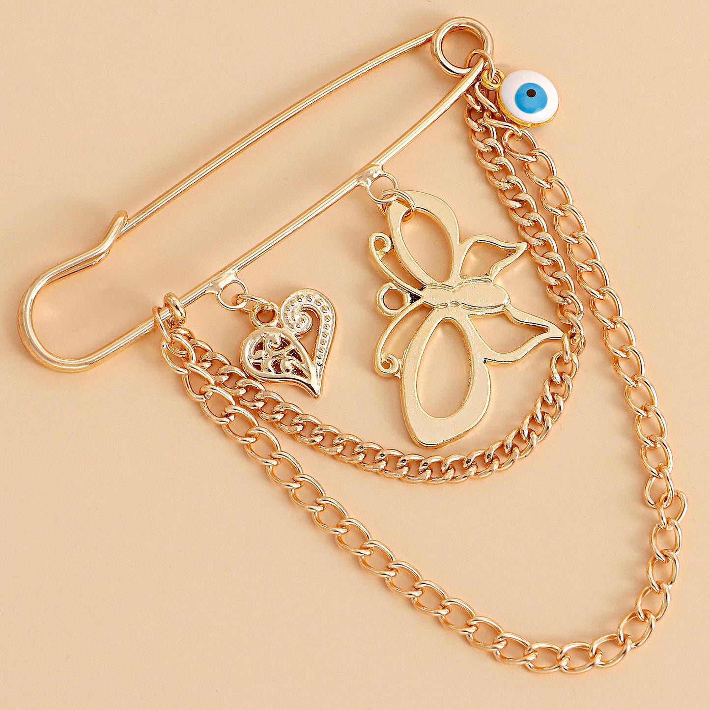 Punk Geometric Hollow Butterfly Tassel Brooch Pendant for Women Alloy Plated Fashion Accessory