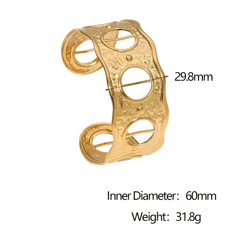 Minimalist Stainless Steel Open Bangle Bracelet with 18K Gold Plating for Women, Hypoallergenic and Fade-Resistant