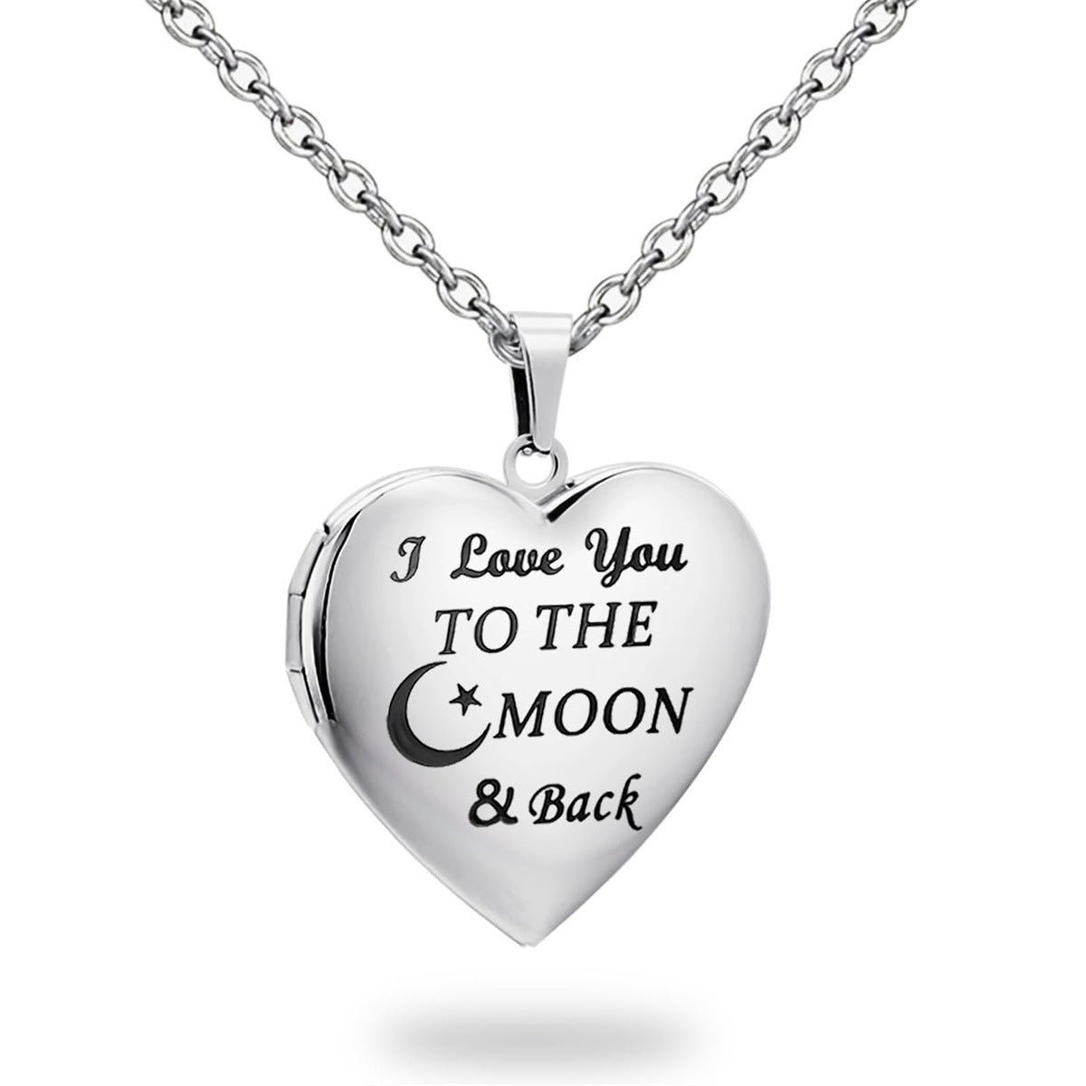 Natural Style Heart-Shaped Stainless Steel Pendant Necklace with Opening Photo Frame and Engraving Capability for Women
