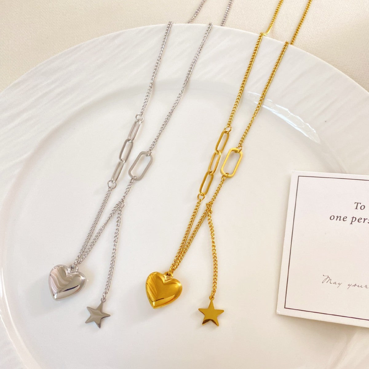 Heart Star Tassel Titanium Steel Necklace Plated Unisex