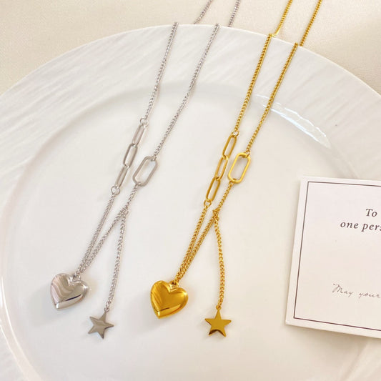 Heart Star Tassel Titanium Steel Necklace Plated Unisex
