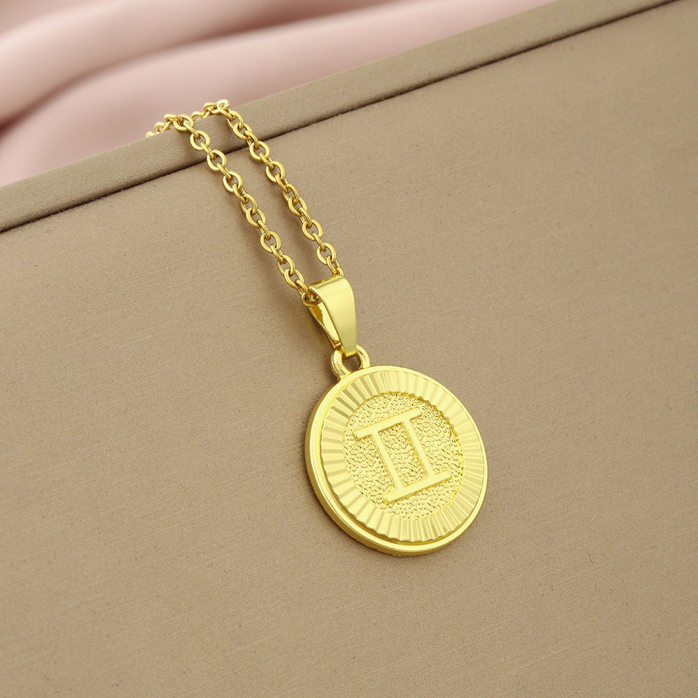 Collana Minimalista con Ciondolo Zodiacale in Acciaio Inox e Charm in Rame Placcato su Catena a O per Donna e Uomo