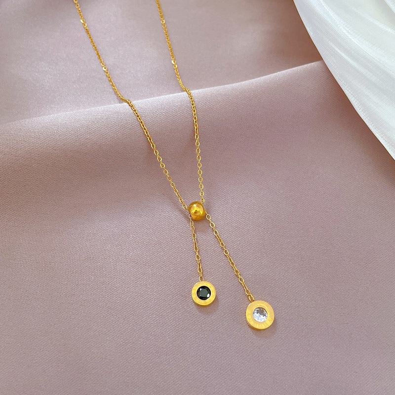 Minimalist Titanium Steel Geometric Pendant Necklace for Women with Adjustable Extension Chain and Floral Motif Design