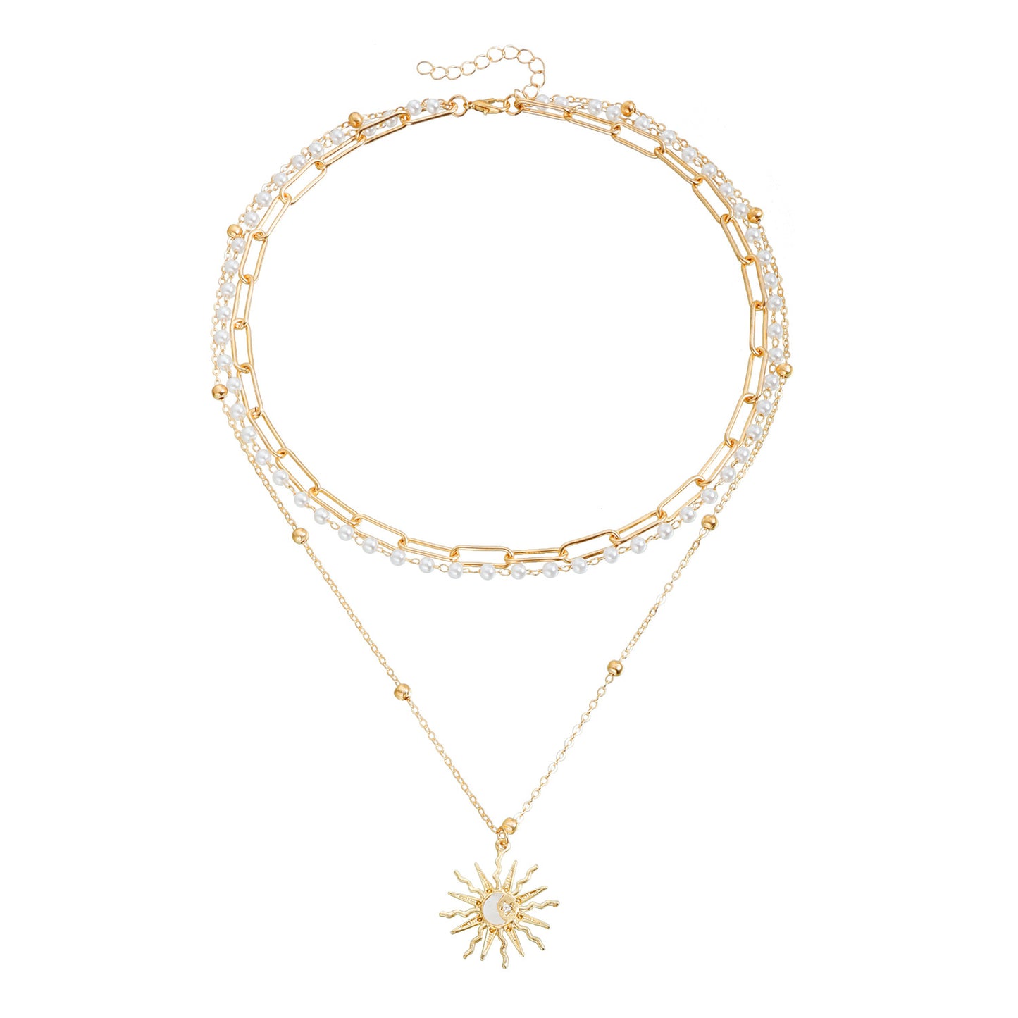 Retro Sunflower Pendant Necklace with Alloy Multi-Layer Pearl Chain for Women, Elegant Fashionable Clavicle Chain