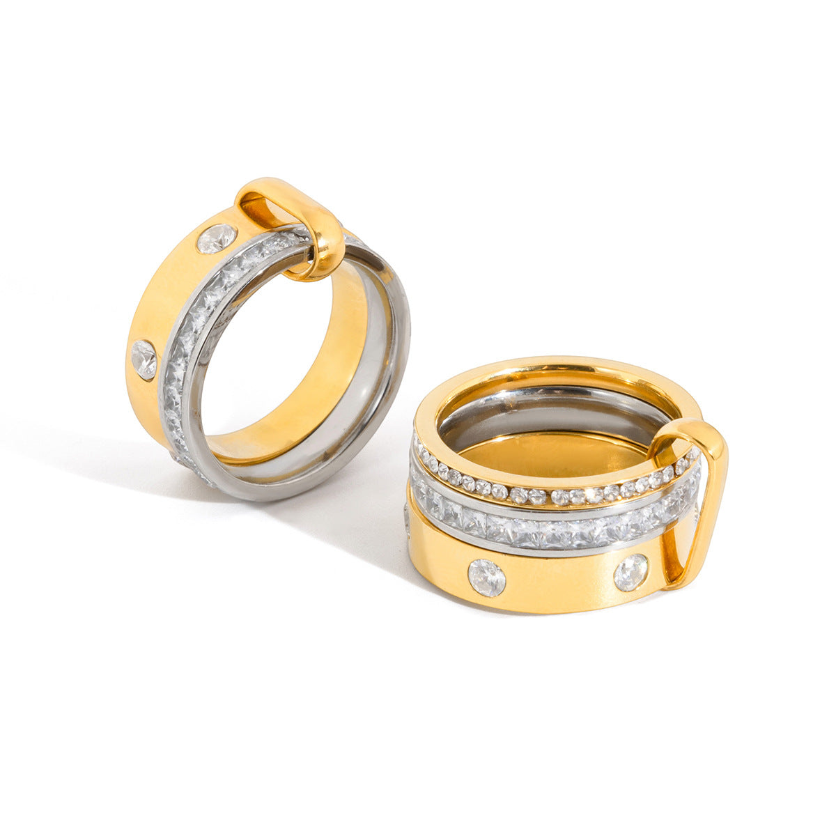 Minimalist Geometric Round Stainless Steel PVD Plated Multi-Band Stackable Ring for Women