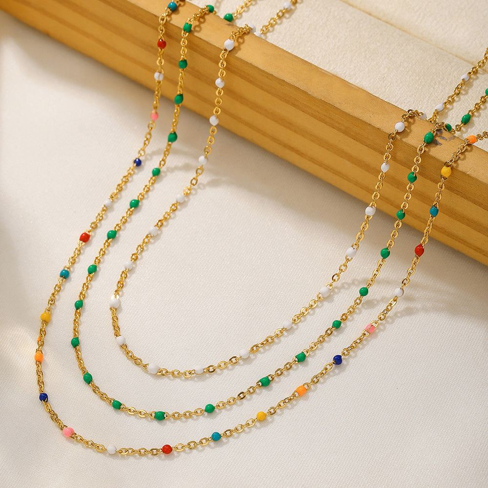 Bohemian Drip Oil Round Geometric Stainless Steel Ball Chain Necklace for Women