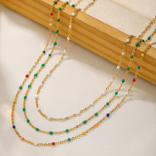 Bohemian Drip Oil Round Geometric Stainless Steel Ball Chain Necklace for Women