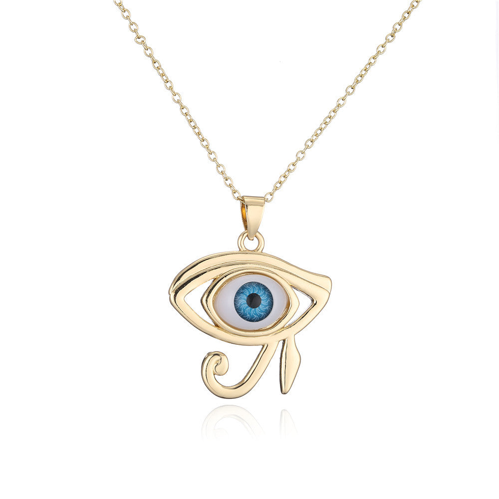 Punk Hip-hop Streetwear 18K Gold Plated Geometric Inlay Cubic Zirconia Eye Pendant Necklace with Cable Chain