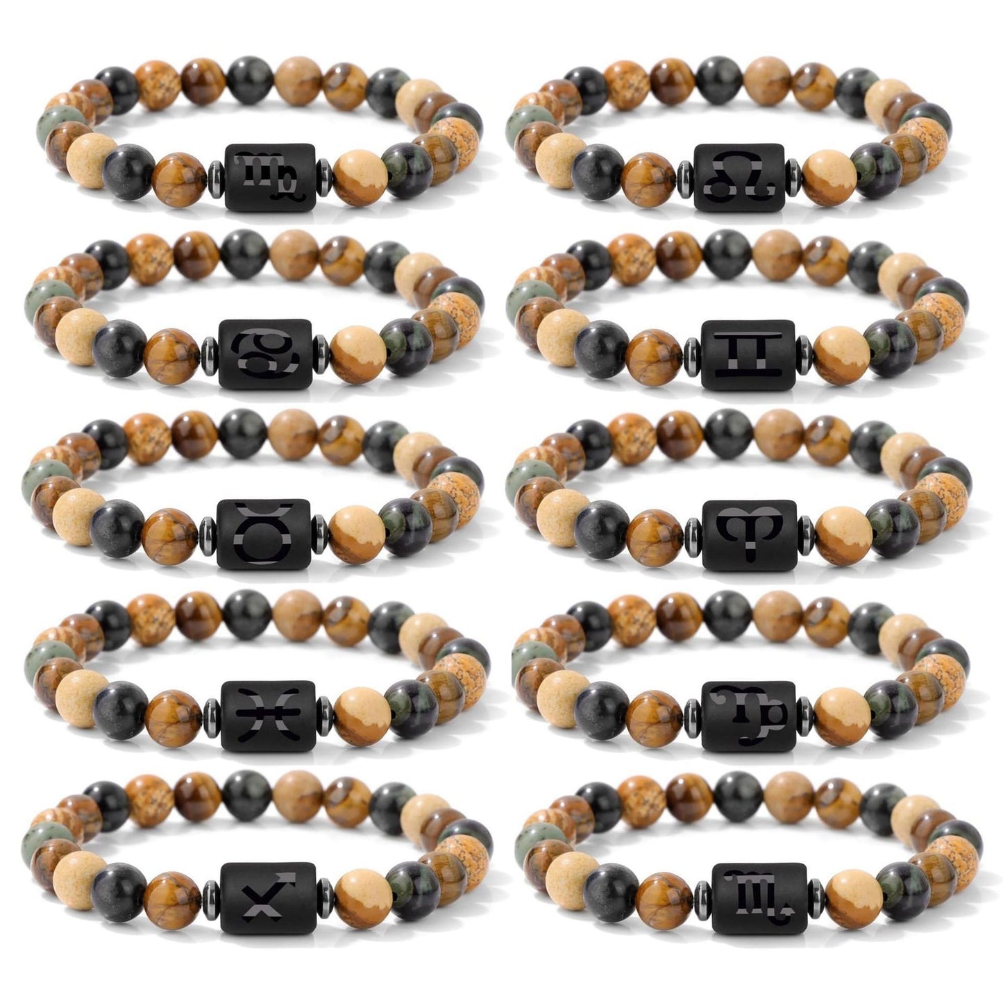 Unisex Natural Stone Zodiac Beaded Bracelet Geometric Elastic String Handmade