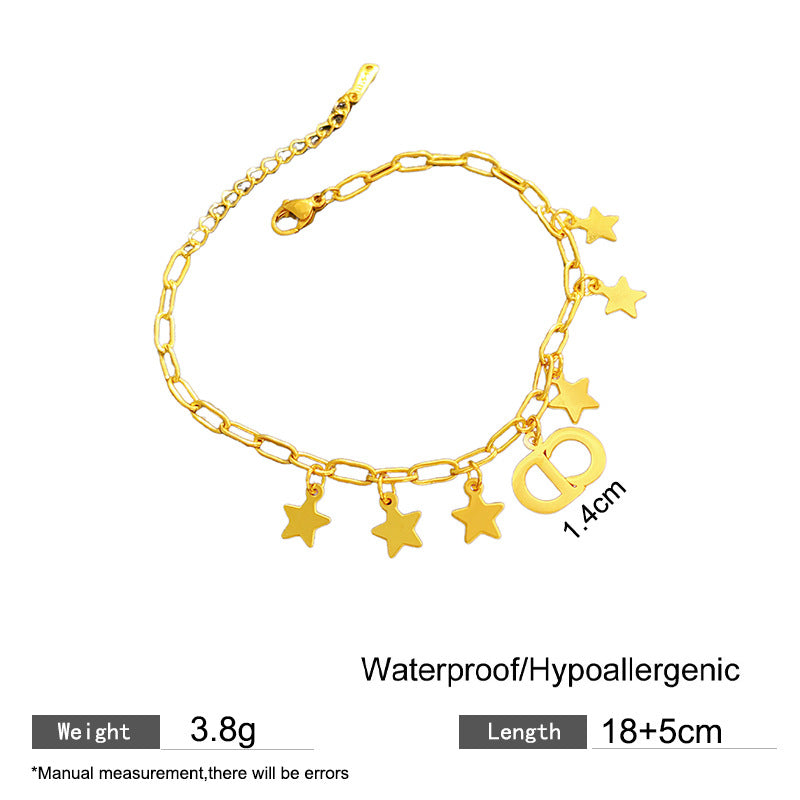 Sweet Minimalist Star Letter Titanium Steel Plated Bracelet with Tassel